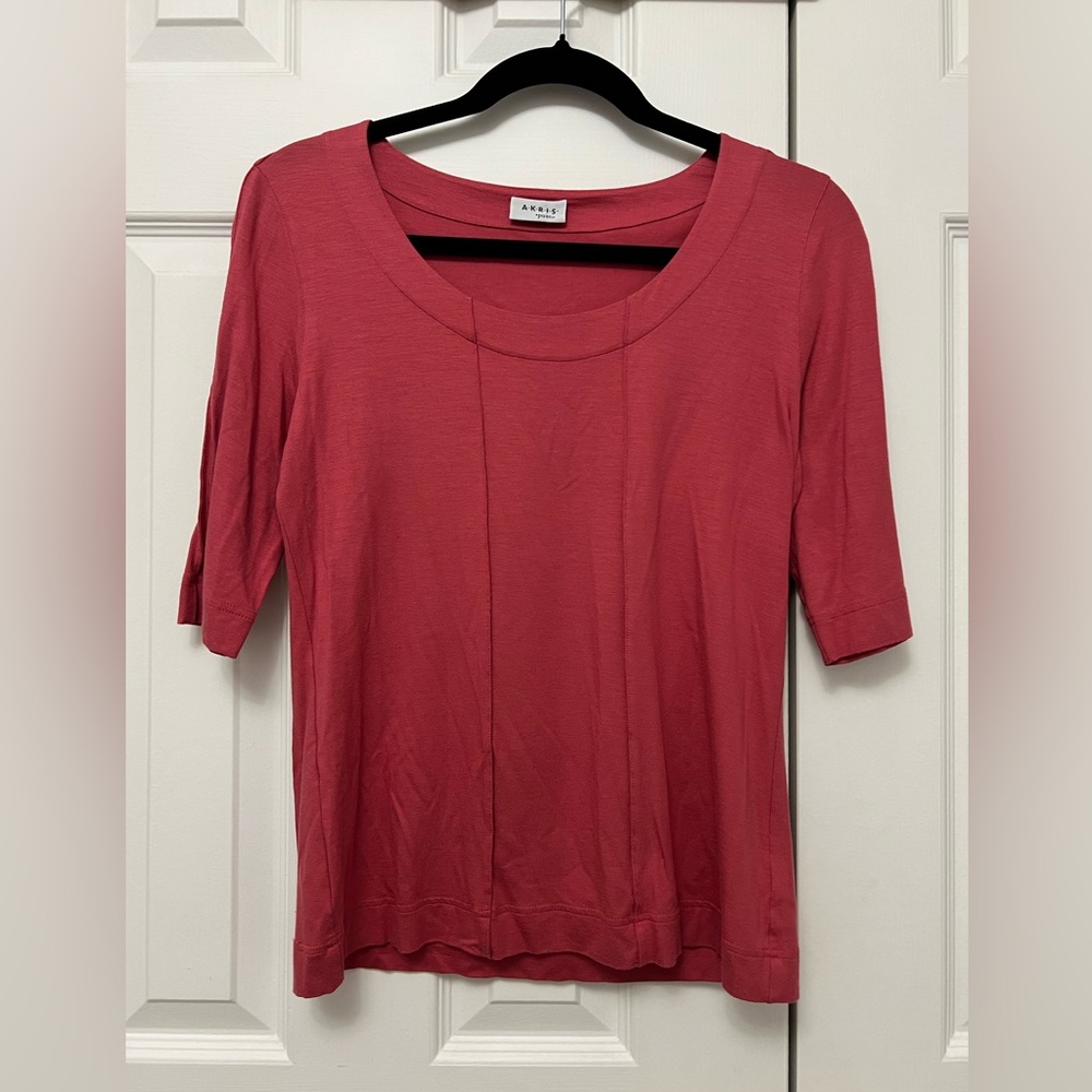Akris Punto (M) Casual Natural Modal Magenta 3/4 Sleeve Relaxed Shirt Piping